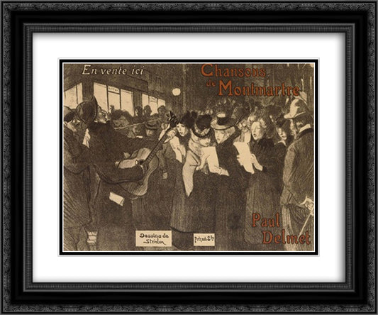Les Chanteurs des Rues 24x20 Black Ornate Wood Framed Art Print Poster with Double Matting by Steinlen, Theophile