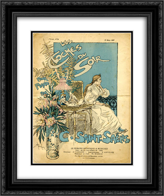 Les Cloches du Soir 20x24 Black Ornate Wood Framed Art Print Poster with Double Matting by Steinlen, Theophile