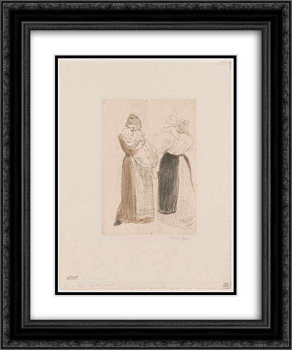 Les Deux Meres 20x24 Black Ornate Wood Framed Art Print Poster with Double Matting by Steinlen, Theophile