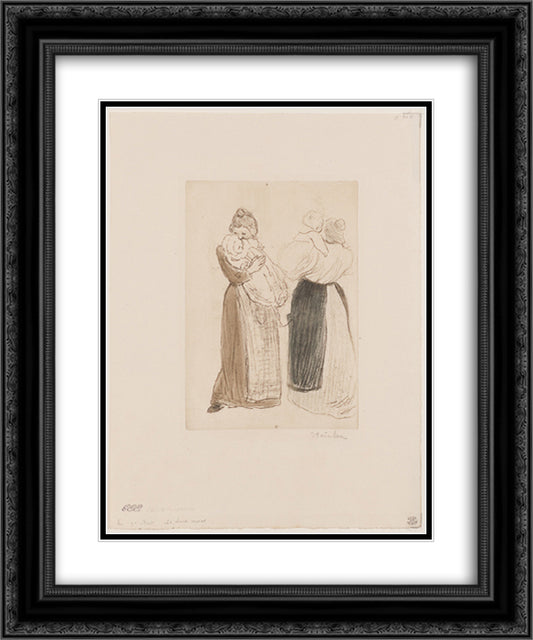 Les Deux Meres 20x24 Black Ornate Wood Framed Art Print Poster with Double Matting by Steinlen, Theophile