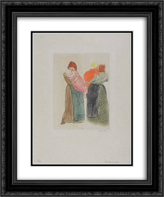 Les Deux Meres 20x24 Black Ornate Wood Framed Art Print Poster with Double Matting by Steinlen, Theophile