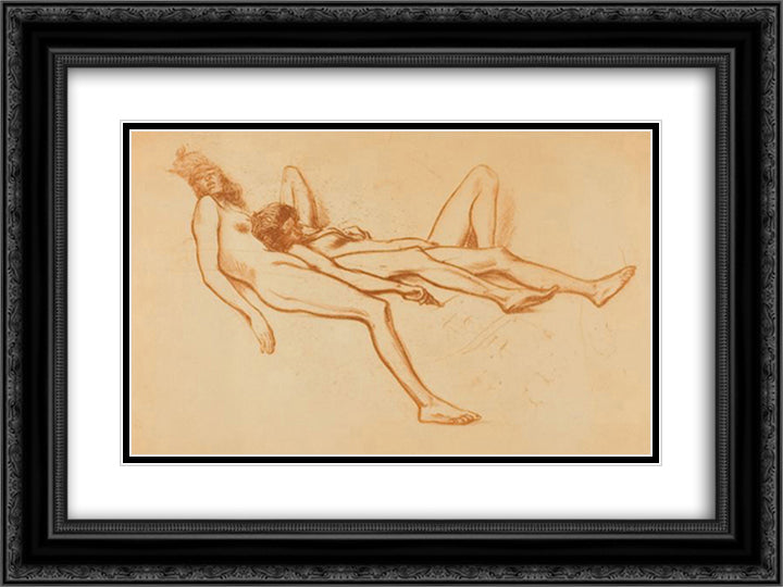Les Deux Modeles 24x18 Black Ornate Wood Framed Art Print Poster with Double Matting by Steinlen, Theophile