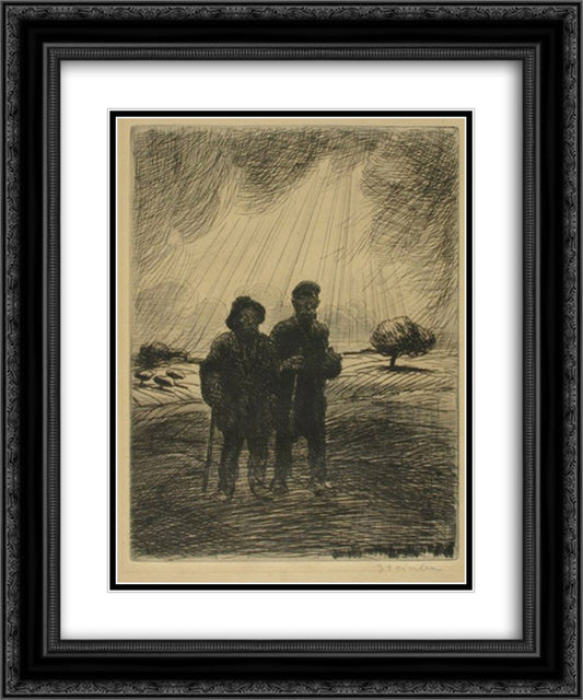 Les Deux Vagabonds 20x24 Black Ornate Wood Framed Art Print Poster with Double Matting by Steinlen, Theophile