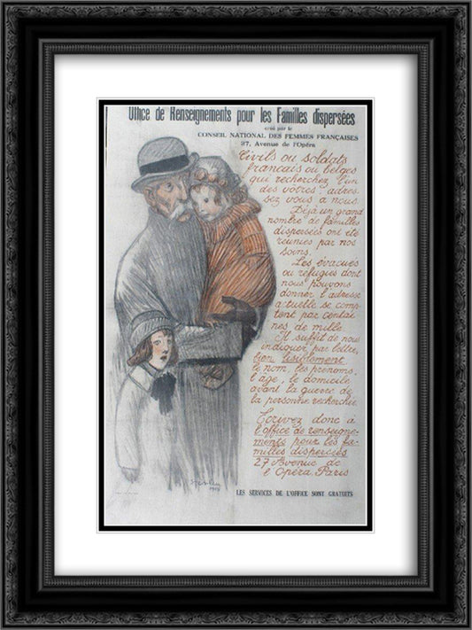 Les Familles Dispersees 18x24 Black Ornate Wood Framed Art Print Poster with Double Matting by Steinlen, Theophile