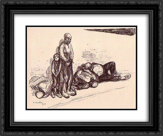 Les Francs-Tireurs 24x20 Black Ornate Wood Framed Art Print Poster with Double Matting by Steinlen, Theophile