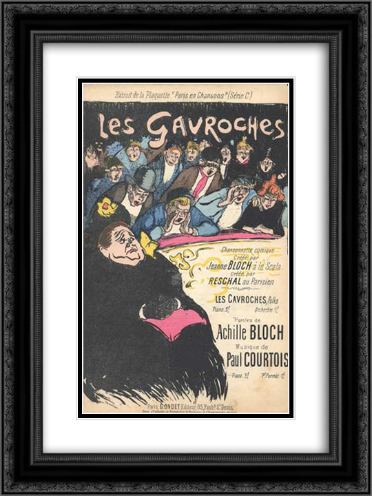 Les Gavroches 18x24 Black Ornate Wood Framed Art Print Poster with Double Matting by Steinlen, Theophile