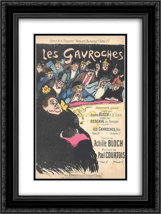 Les Gavroches 18x24 Black Ornate Wood Framed Art Print Poster with Double Matting by Steinlen, Theophile