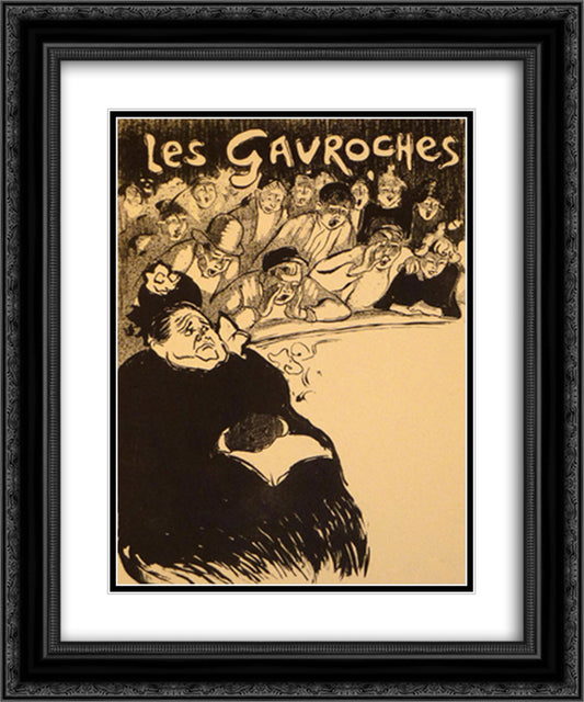 Les Gavroches 20x24 Black Ornate Wood Framed Art Print Poster with Double Matting by Steinlen, Theophile