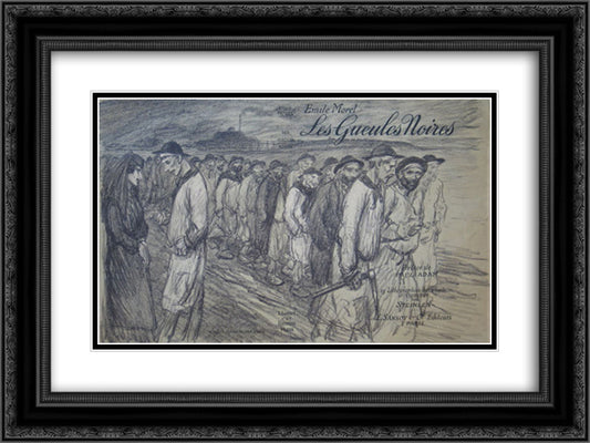 Les Geules Noires 24x18 Black Ornate Wood Framed Art Print Poster with Double Matting by Steinlen, Theophile
