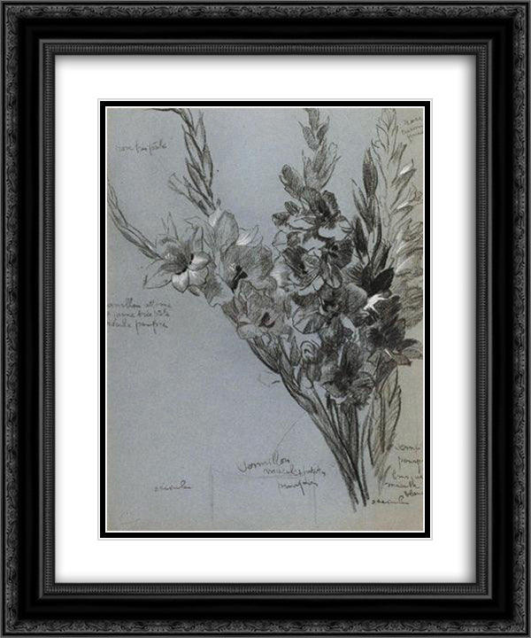 Les Glaieuls 20x24 Black Ornate Wood Framed Art Print Poster with Double Matting by Steinlen, Theophile