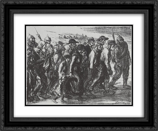 Les Internes - Entree Dans Les Geoles Allemandes 24x20 Black Ornate Wood Framed Art Print Poster with Double Matting by Steinlen, Theophile