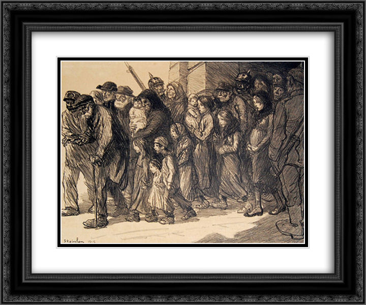 Les Interns - Sortie des geoles allemandes 24x20 Black Ornate Wood Framed Art Print Poster with Double Matting by Steinlen, Theophile