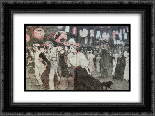 Les Joies Populaires 24x18 Black Ornate Wood Framed Art Print Poster with Double Matting by Steinlen, Theophile