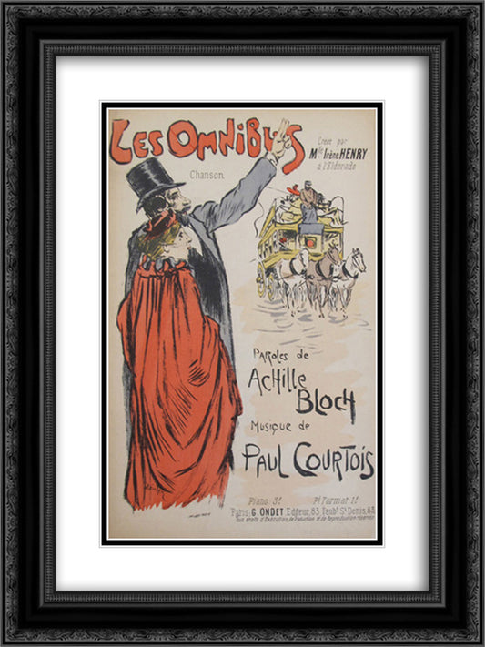 Les Omnibus 18x24 Black Ornate Wood Framed Art Print Poster with Double Matting by Steinlen, Theophile