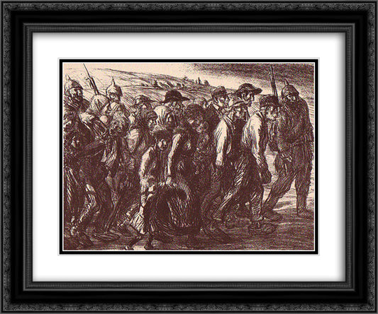 Les Otages Civils 24x20 Black Ornate Wood Framed Art Print Poster with Double Matting by Steinlen, Theophile