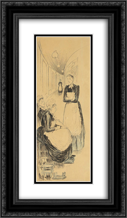 Les Ouvreuses 14x24 Black Ornate Wood Framed Art Print Poster with Double Matting by Steinlen, Theophile