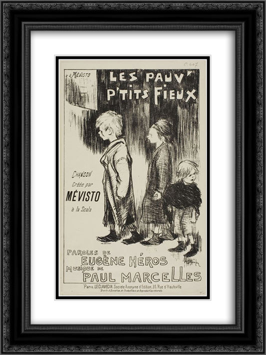 Les Pauv - Petits Fieux 18x24 Black Ornate Wood Framed Art Print Poster with Double Matting by Steinlen, Theophile