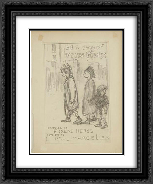 Les Pauv- Petits Fieux 20x24 Black Ornate Wood Framed Art Print Poster with Double Matting by Steinlen, Theophile