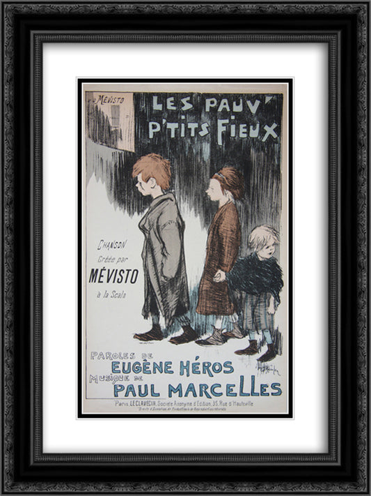 Les Pauv- Petits Fieux 18x24 Black Ornate Wood Framed Art Print Poster with Double Matting by Steinlen, Theophile
