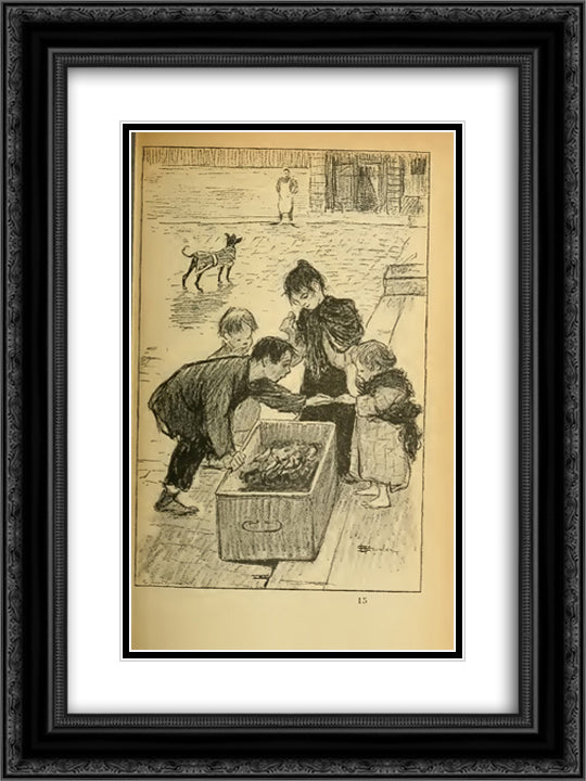 Les Pissenlits 18x24 Black Ornate Wood Framed Art Print Poster with Double Matting by Steinlen, Theophile