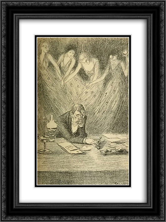 Les Quatre Dames 18x24 Black Ornate Wood Framed Art Print Poster with Double Matting by Steinlen, Theophile