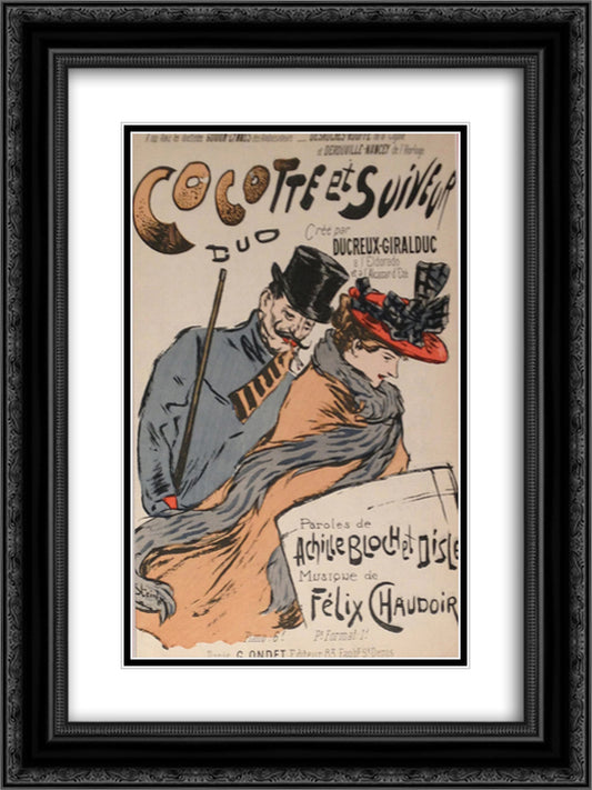 Les Suiveurs 18x24 Black Ornate Wood Framed Art Print Poster with Double Matting by Steinlen, Theophile
