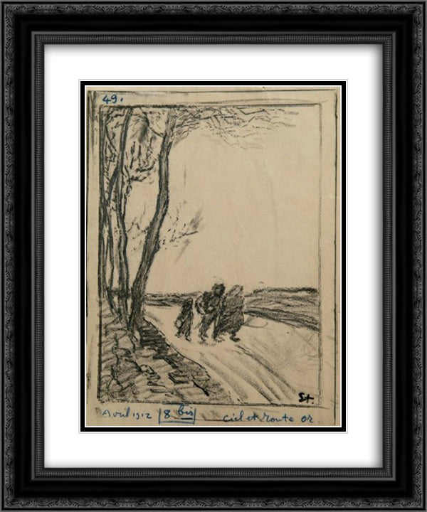 Les Trimardeurs 20x24 Black Ornate Wood Framed Art Print Poster with Double Matting by Steinlen, Theophile