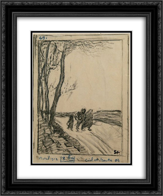Les Trimardeurs 20x24 Black Ornate Wood Framed Art Print Poster with Double Matting by Steinlen, Theophile