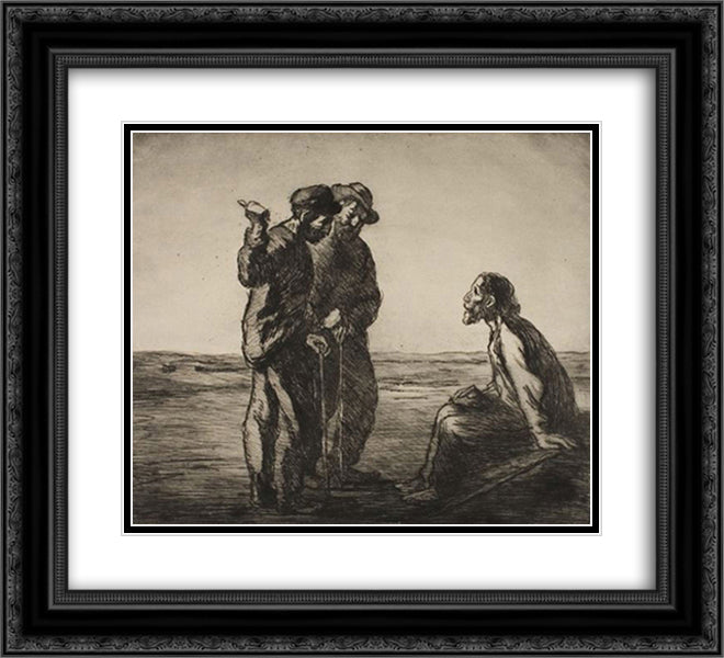 Les Trois Compagnons 22x20 Black Ornate Wood Framed Art Print Poster with Double Matting by Steinlen, Theophile