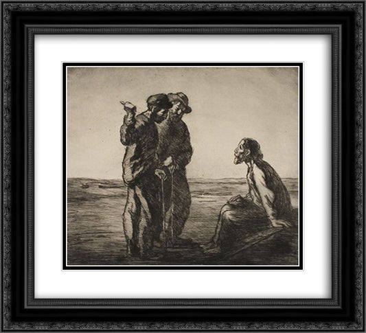Les Trois Compagnons 22x20 Black Ornate Wood Framed Art Print Poster with Double Matting by Steinlen, Theophile