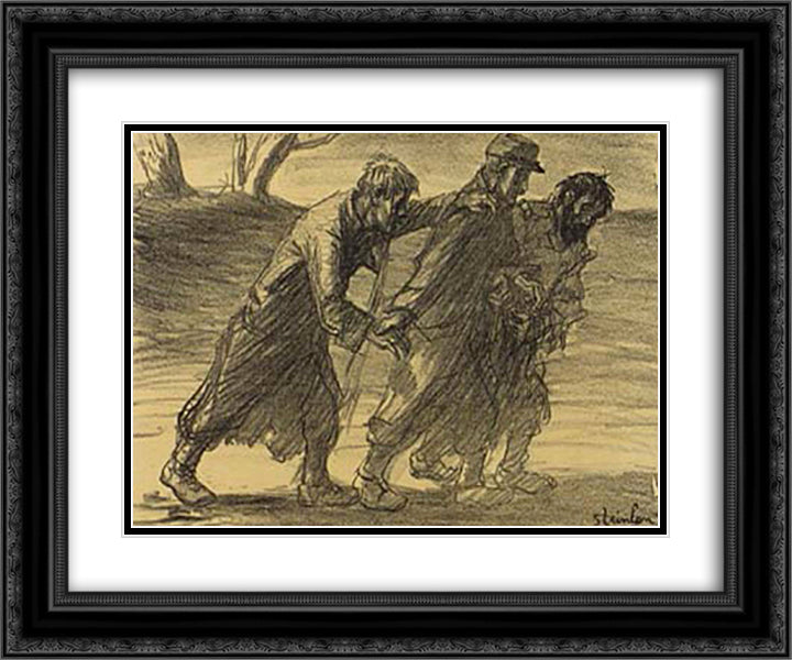 Les Trois Compagnons 24x20 Black Ornate Wood Framed Art Print Poster with Double Matting by Steinlen, Theophile