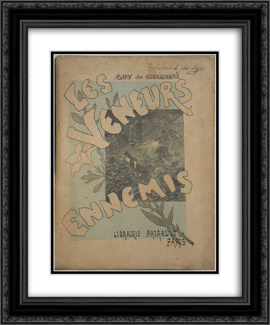 Les Veneurs Ennemis 20x24 Black Ornate Wood Framed Art Print Poster with Double Matting by Steinlen, Theophile