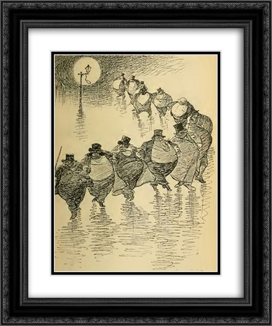 Les Ventres 20x24 Black Ornate Wood Framed Art Print Poster with Double Matting by Steinlen, Theophile