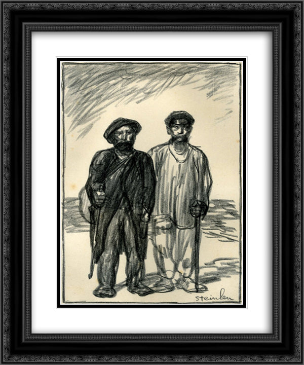 Les-Deux 20x24 Black Ornate Wood Framed Art Print Poster with Double Matting by Steinlen, Theophile