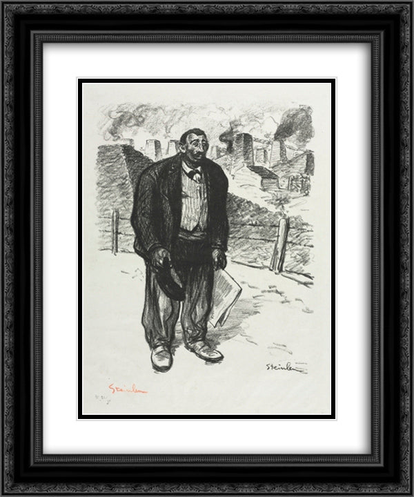 L'Honnete Ouvrier 20x24 Black Ornate Wood Framed Art Print Poster with Double Matting by Steinlen, Theophile