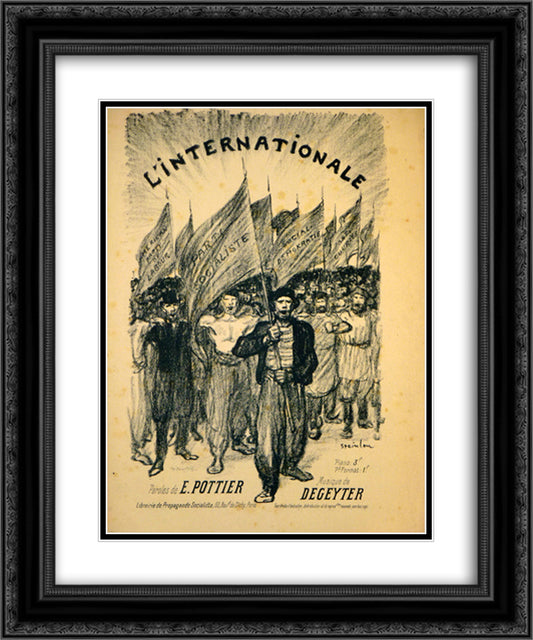 L'Internationale 20x24 Black Ornate Wood Framed Art Print Poster with Double Matting by Steinlen, Theophile