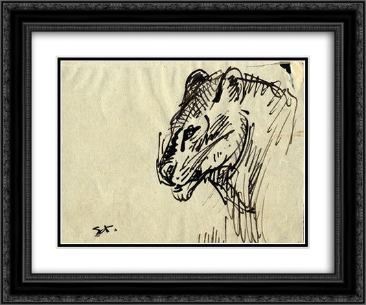 Lion 24x20 Black Ornate Wood Framed Art Print Poster with Double Matting by Steinlen, Theophile