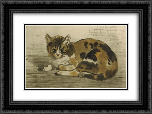 Little Cat 24x18 Black Ornate Wood Framed Art Print Poster with Double Matting by Steinlen, Theophile