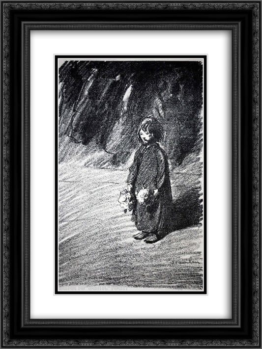 Little Flower Girl 18x24 Black Ornate Wood Framed Art Print Poster with Double Matting by Steinlen, Theophile