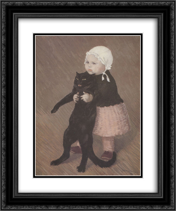 Little Girl With Cat 20x24 Black Ornate Wood Framed Art Print Poster with Double Matting by Steinlen, Theophile