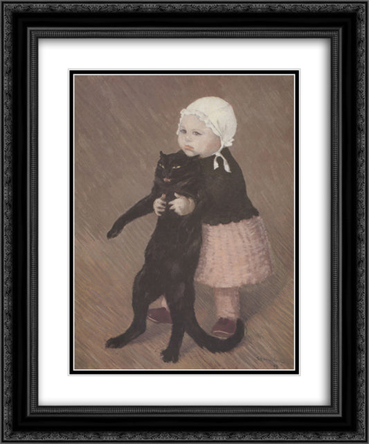 Little Girl With Cat 20x24 Black Ornate Wood Framed Art Print Poster with Double Matting by Steinlen, Theophile