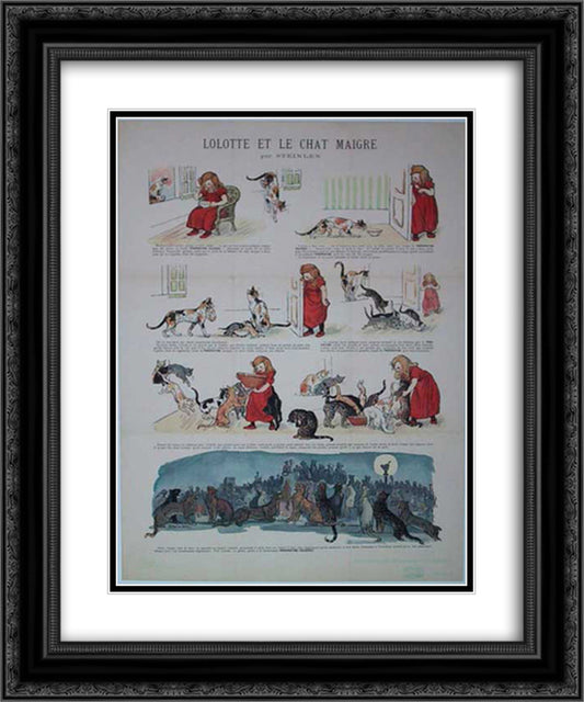 Lolotte and skinny cat 20x24 Black Ornate Wood Framed Art Print Poster with Double Matting by Steinlen, Theophile