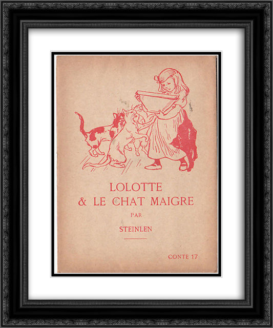 Lolotte and skinny cat 20x24 Black Ornate Wood Framed Art Print Poster with Double Matting by Steinlen, Theophile