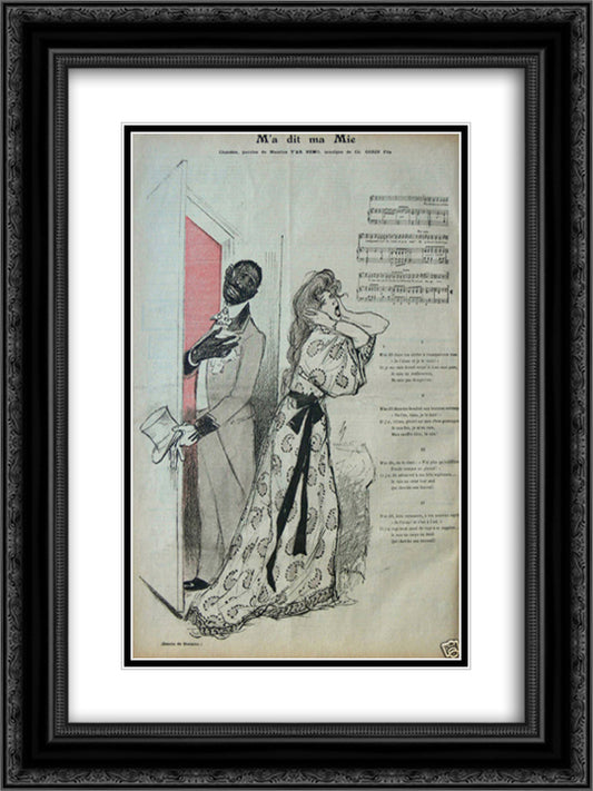 Ma Dit Ma Mie 18x24 Black Ornate Wood Framed Art Print Poster with Double Matting by Steinlen, Theophile