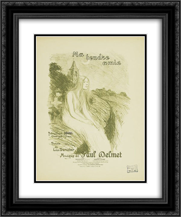 Ma Tendre Amie 20x24 Black Ornate Wood Framed Art Print Poster with Double Matting by Steinlen, Theophile