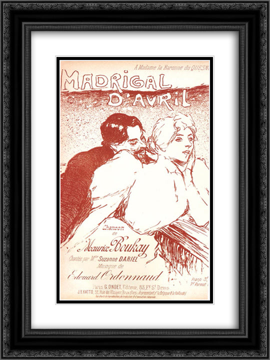 Madrigal D'Avril 18x24 Black Ornate Wood Framed Art Print Poster with Double Matting by Steinlen, Theophile