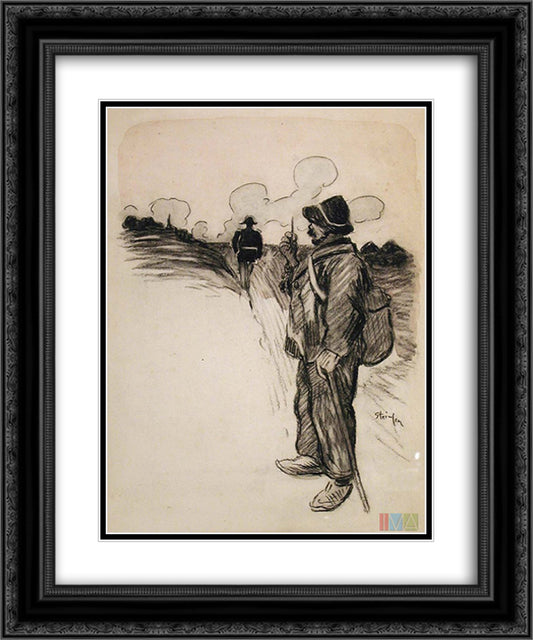 Marchand D'Crayon 20x24 Black Ornate Wood Framed Art Print Poster with Double Matting by Steinlen, Theophile