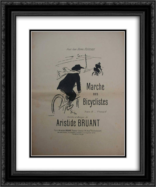 Marche Des Bicyclistes 20x24 Black Ornate Wood Framed Art Print Poster with Double Matting by Steinlen, Theophile