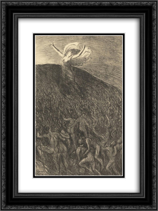 Marche Vers La Lumiere 18x24 Black Ornate Wood Framed Art Print Poster with Double Matting by Steinlen, Theophile