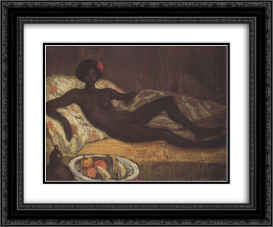 Massaida on the Divan 24x20 Black Ornate Wood Framed Art Print Poster with Double Matting by Steinlen, Theophile